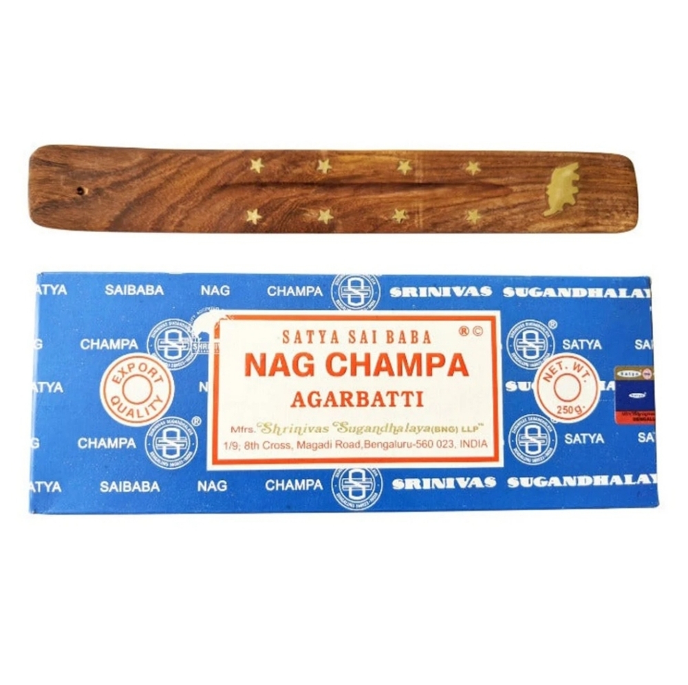 Nag Champa Incense Sticks w Wood Burner Holder
